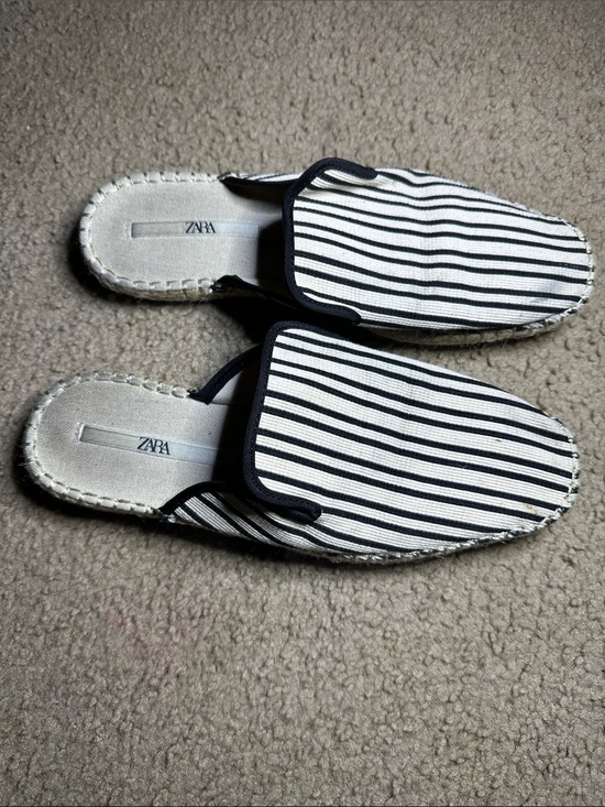 Zara Shoes - Zara Black and White Striped Espadrille Slip-Ons